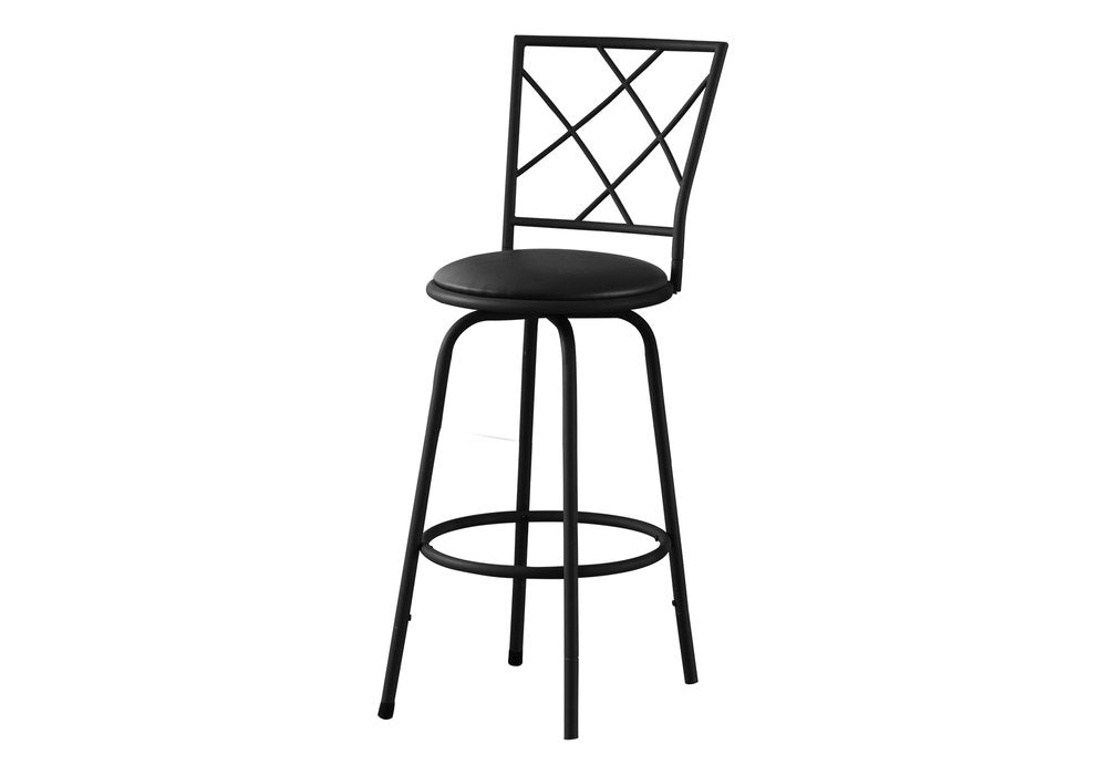 Set of Two 28" Black Leather Match And Metal Bar Chairs