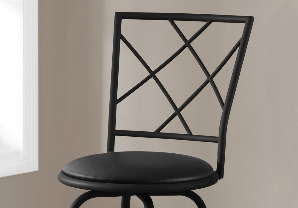 Set of Two 28" Black Leather Match And Metal Bar Chairs