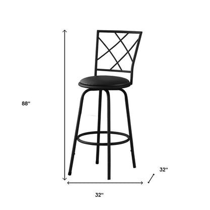 Set of Two 28" Black Leather Match And Metal Bar Chairs