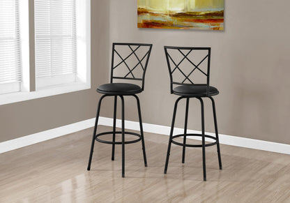 Set of Two 28" Black Leather Match And Metal Bar Chairs