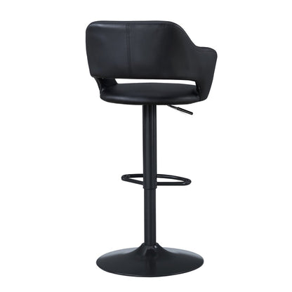Black Faux Leather And Metal Low Back Adjustable Height Swivel Bar Chair