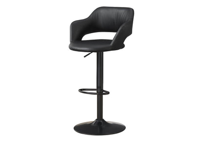 Black Faux Leather And Metal Low Back Adjustable Height Swivel Bar Chair