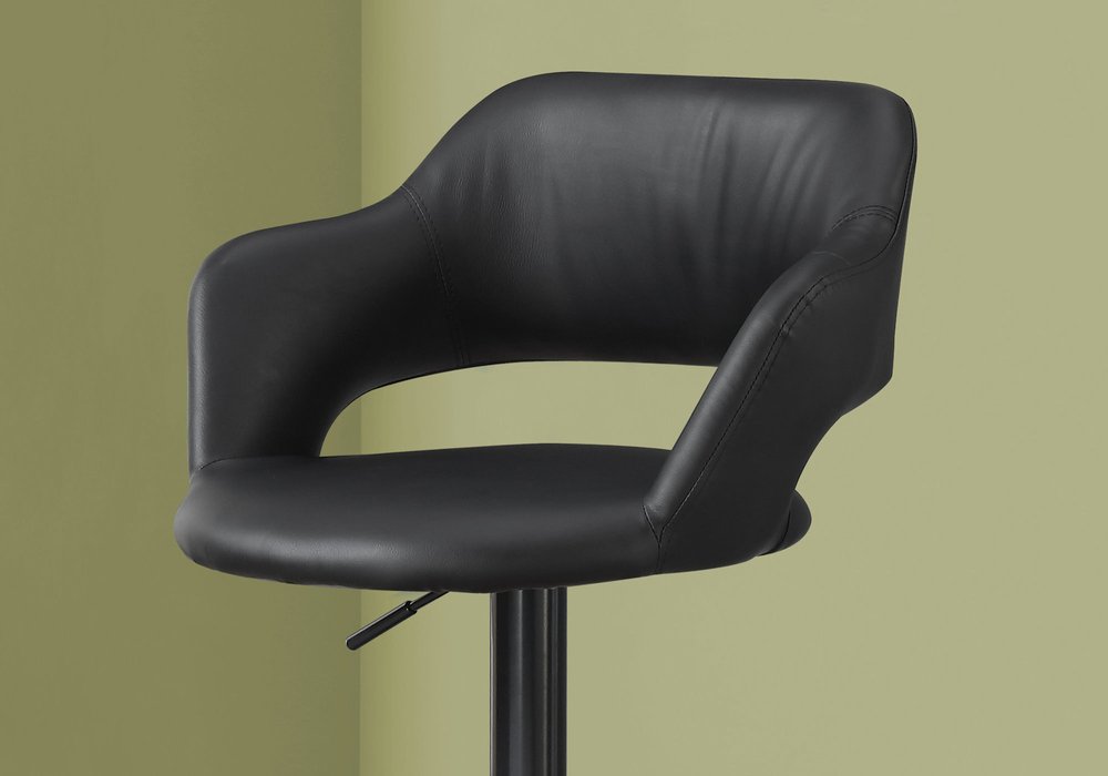 Black Faux Leather And Metal Low Back Adjustable Height Swivel Bar Chair