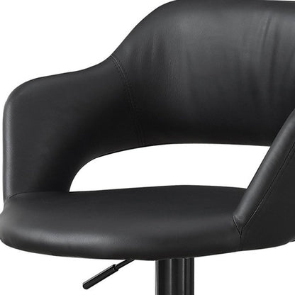 Black Faux Leather And Metal Low Back Adjustable Height Swivel Bar Chair