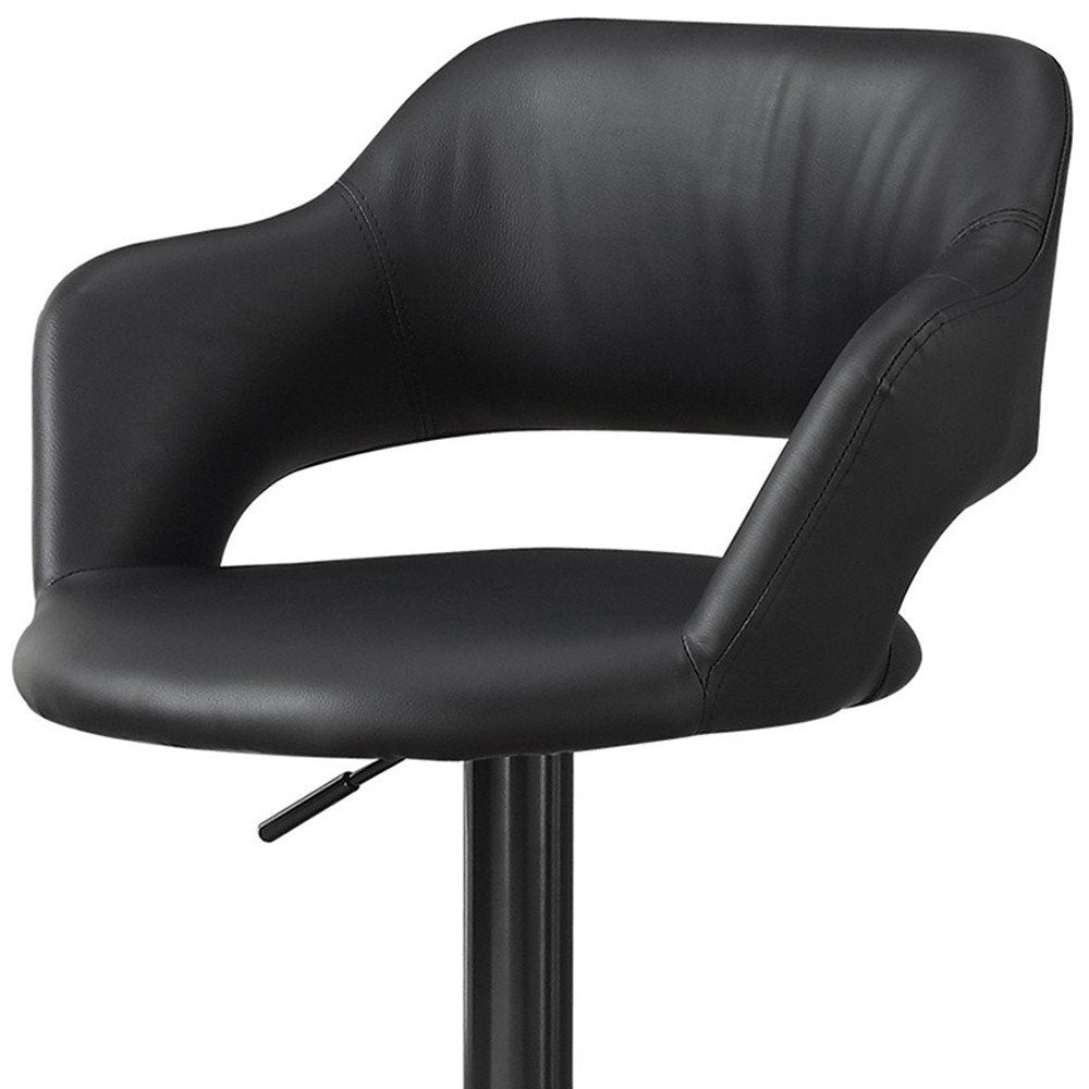 Black Faux Leather And Metal Low Back Adjustable Height Swivel Bar Chair