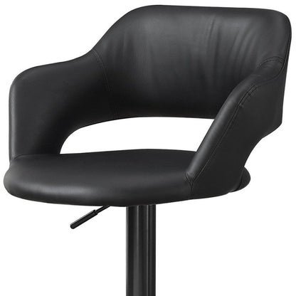 Black Faux Leather And Metal Low Back Adjustable Height Swivel Bar Chair