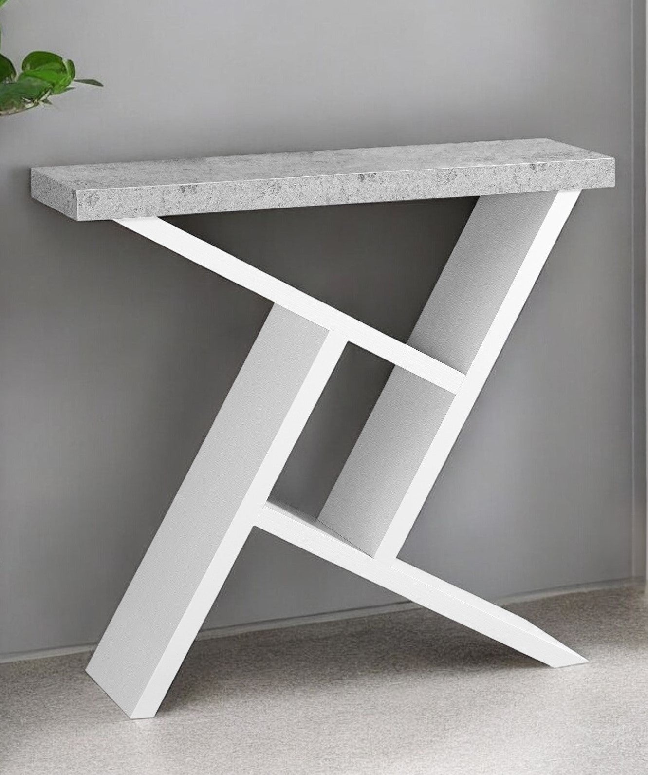 36" Gray and White Abstract Console Table With Shelves