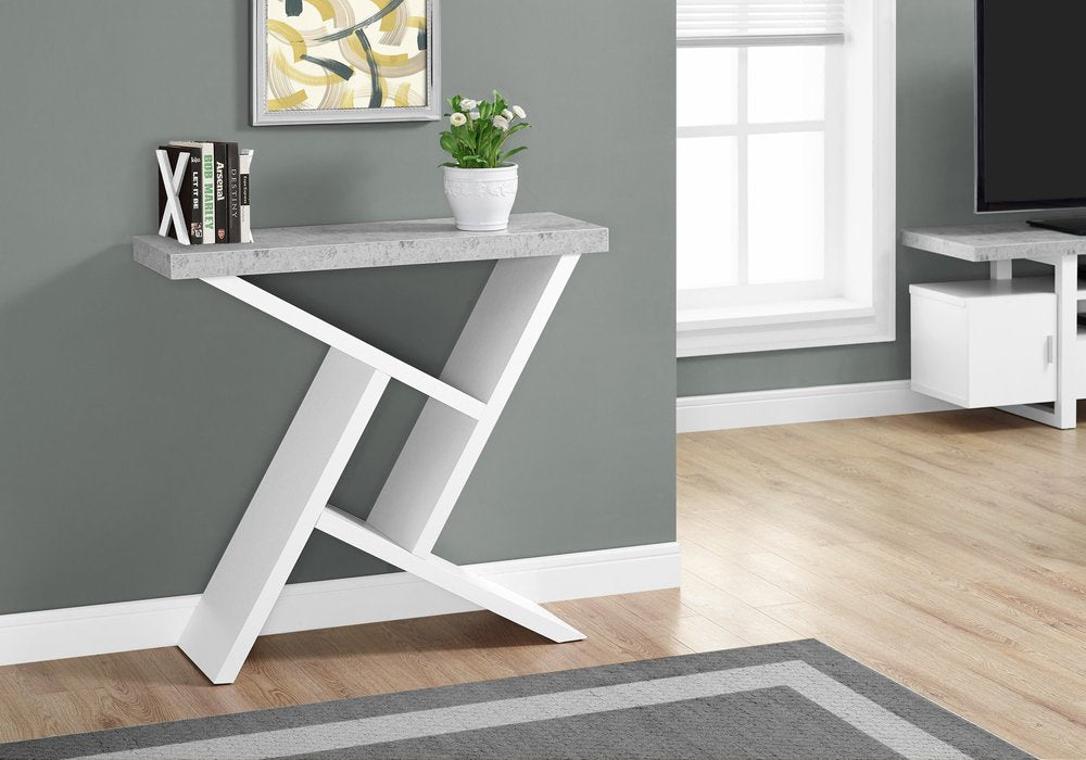 36" Gray and White Abstract Console Table With Shelves