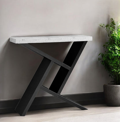 36" Gray and Black Abstract Console Table With Shelves