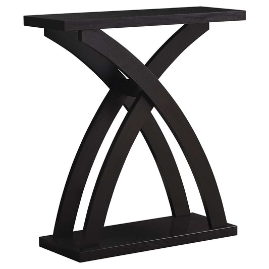 31" Espresso Cross Leg Console Table With Shelves