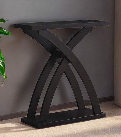 31" Espresso Cross Leg Console Table With Shelves