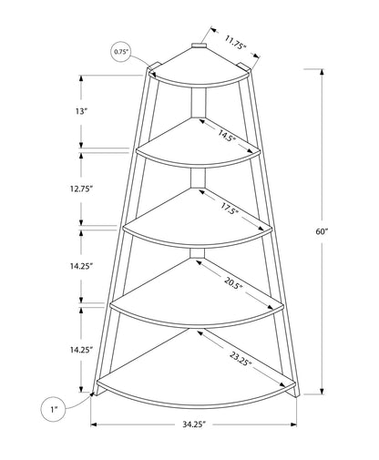 60" Taupe Wood Four Tier Corner Bookcase