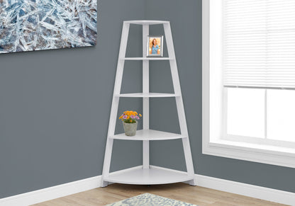 60" White Wood Four Tier Corner Bookcase