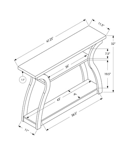 47" Black Floor Shelf Console Table With Shelves