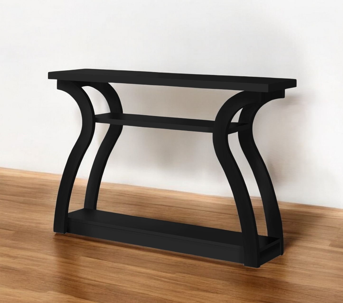 47" Black Floor Shelf Console Table With Shelves