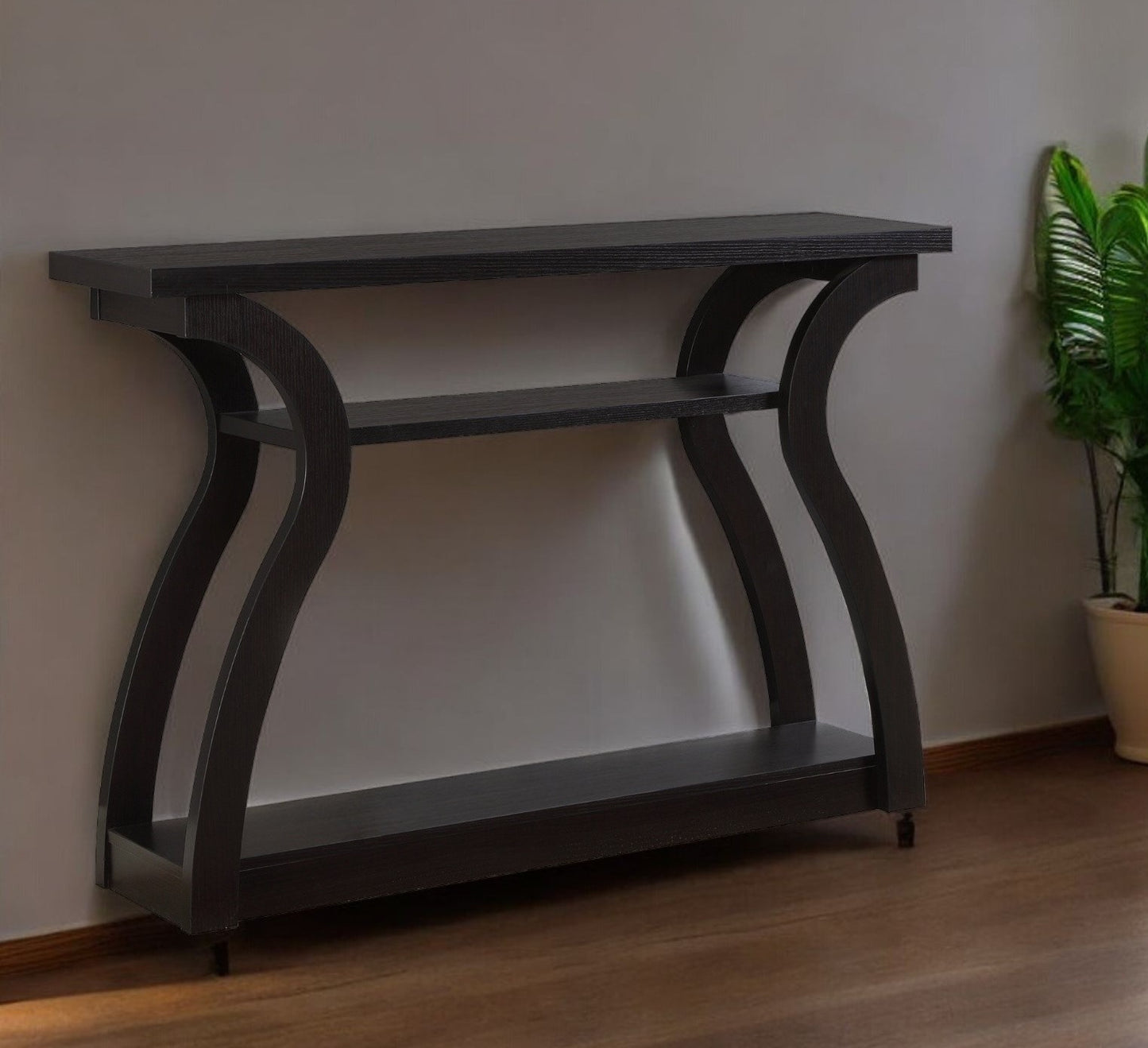 47" Espresso Floor Shelf Console Table With Storage