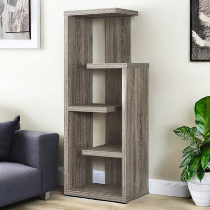 Taupe Wood Five Tier Etagere Bookcase