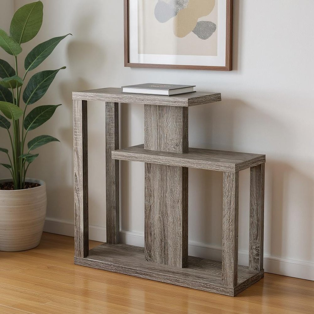 32" Taupe Free form Floor Shelf Console Table With Storage