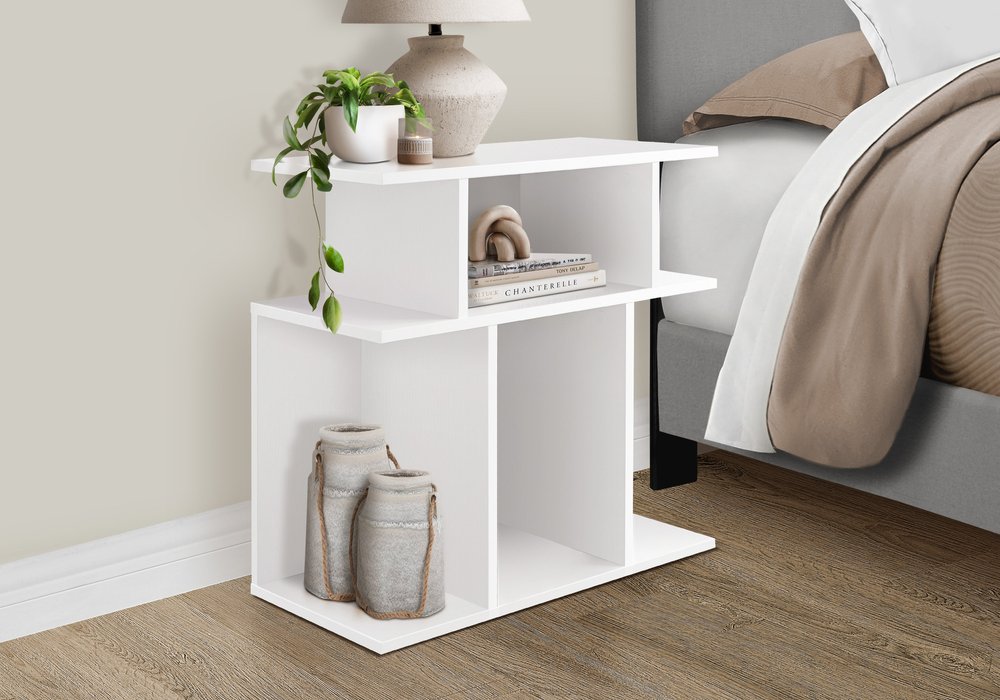 24" White Wood End Table With Six Open Shelves