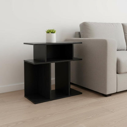 24" Gray And Black Wood Floor Shelf End Table With Six Open Shelves