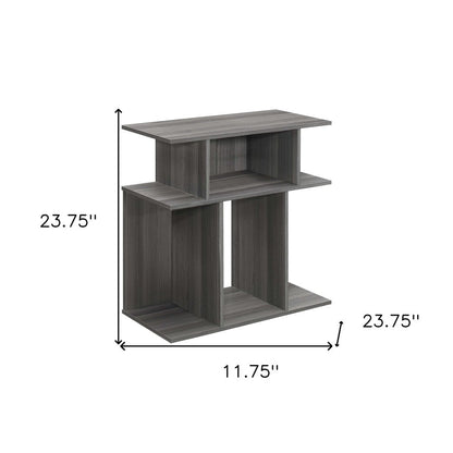24" Dark Gray Wood End Table With Six Open Shelves