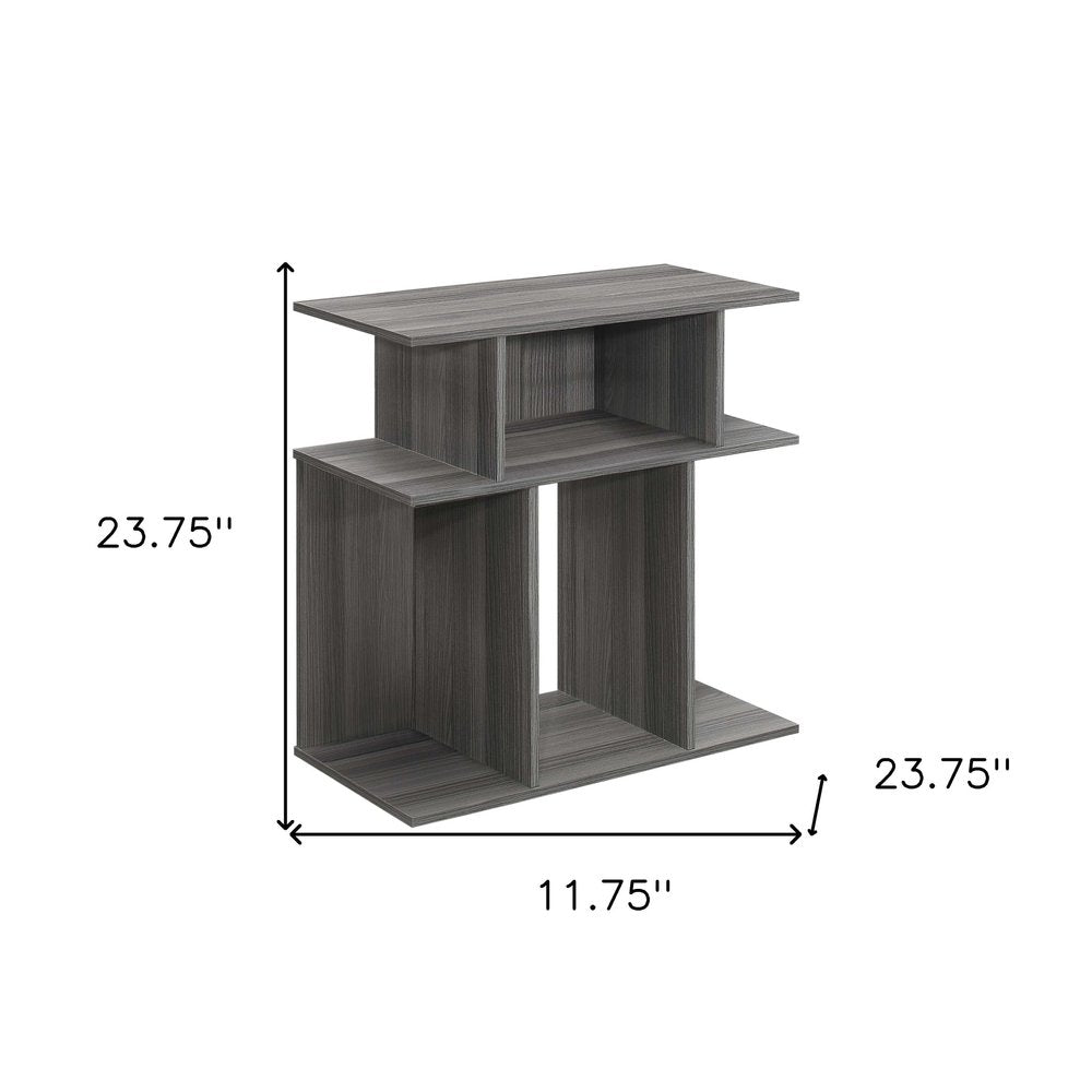 24" Gray Wood Floor Shelf End Table With Six Open Shelves