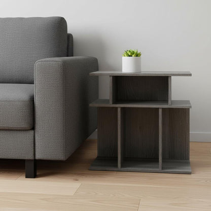 24" Gray Wood Floor Shelf End Table With Six Open Shelves