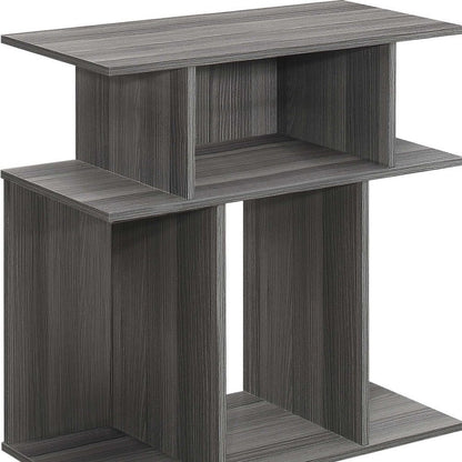 24" Gray Wood Floor Shelf End Table With Six Open Shelves