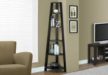 71" Black Wood Five Tier Corner Bookcase