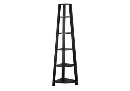 71" Black Wood Five Tier Corner Bookcase