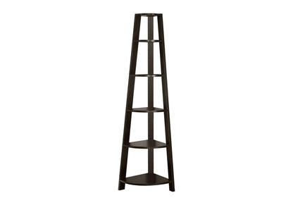 71" Black Wood Five Tier Corner Bookcase