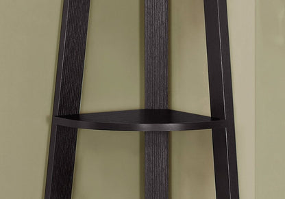 71" Black Wood Five Tier Corner Bookcase
