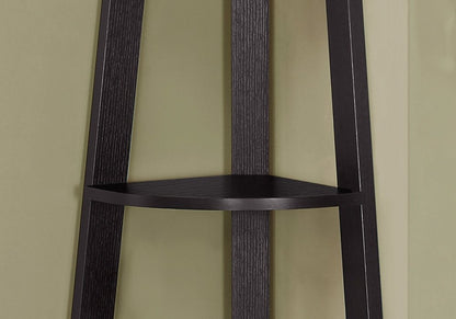 71" Black Wood Five Tier Corner Bookcase