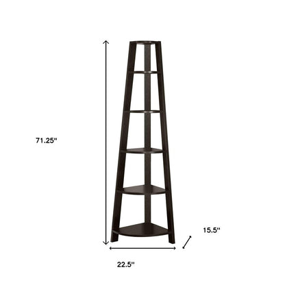 71" Gray Wood Five Tier Corner Bookcase