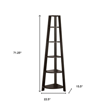 71" Gray Wood Five Tier Corner Bookcase