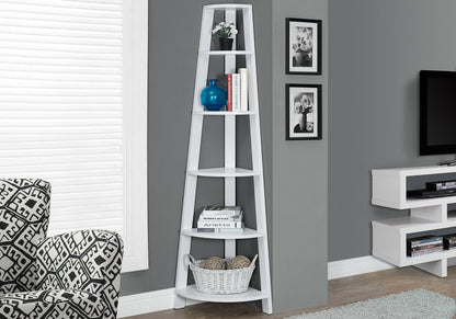 71" Black Wood Five Tier Corner Bookcase
