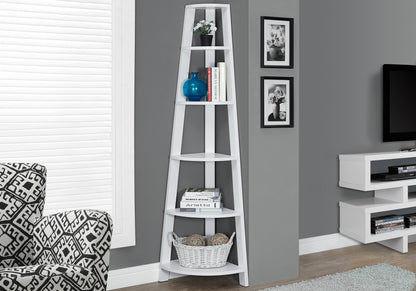 71" Black Wood Five Tier Corner Bookcase