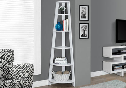 71" Black Wood Five Tier Corner Bookcase