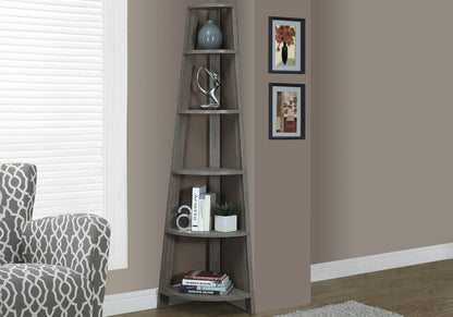 71" Gray Wood Five Tier Corner Bookcase