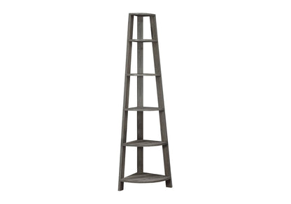 71" Black Wood Five Tier Corner Bookcase