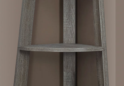 71" Gray Wood Five Tier Corner Bookcase