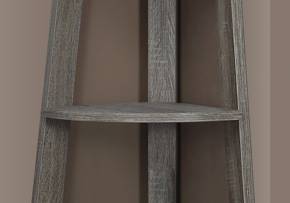 71" Gray Wood Five Tier Corner Bookcase