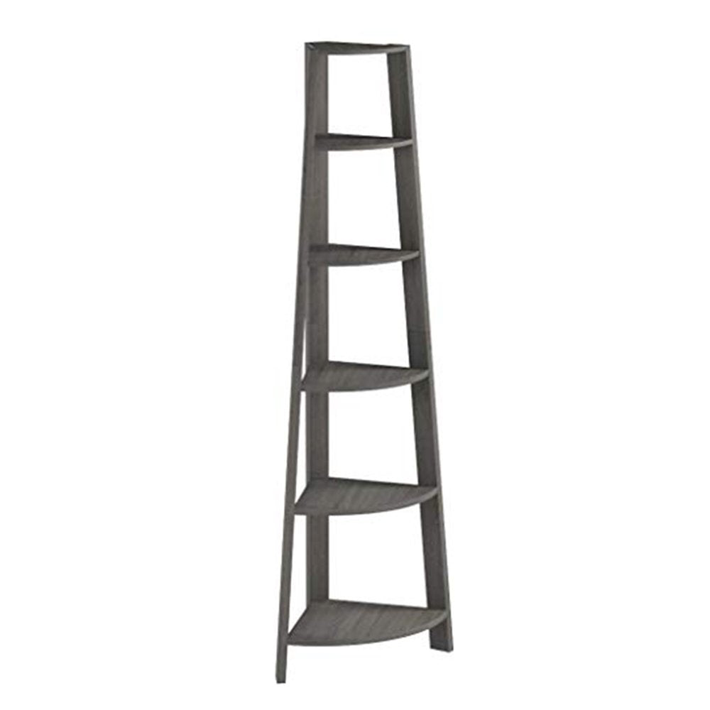 71" Black Wood Five Tier Corner Bookcase
