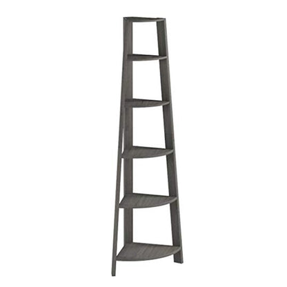 71" Black Wood Five Tier Corner Bookcase