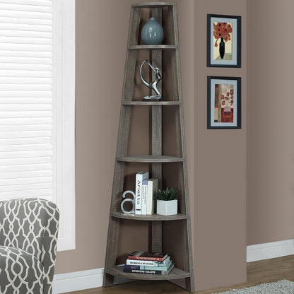 71" Black Wood Five Tier Corner Bookcase