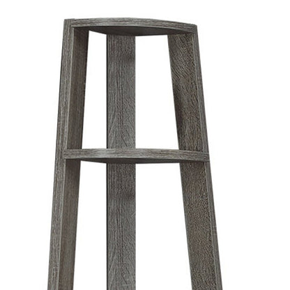 71" Gray Wood Five Tier Corner Bookcase