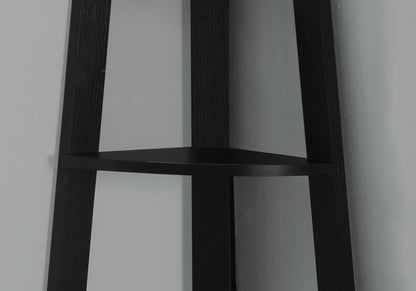 71" Black Wood Five Tier Corner Bookcase