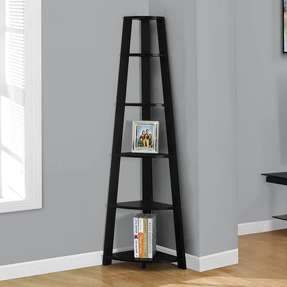 71" Black Wood Five Tier Corner Bookcase