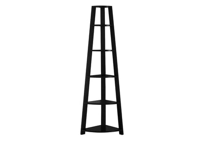 71" Black Wood Five Tier Corner Bookcase