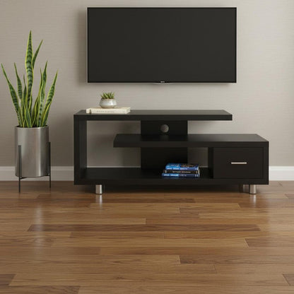 16" Black and Gray Open Shelving TV Stand